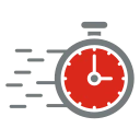 Graues Zahnrad mit rotem Kreis in der Mitte, abstraktes technisches Icon auf schwarzem Grund.